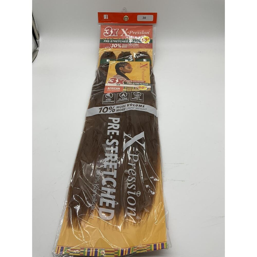 Sensationnel X-Pression‎ 3X Pre Stretched Braid 50in Color 30 Auburn Synthetic